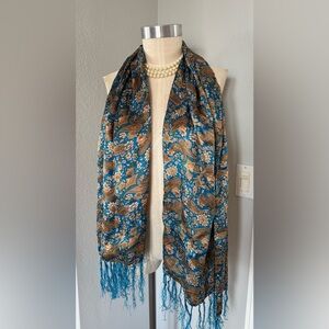 100% Silk Scarf Paisley Print with 6” Tassels 62”x21”